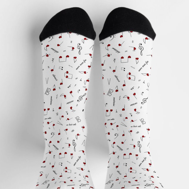 Liebesnotizen Rotes Herz Musiknotation Socken (Oben)