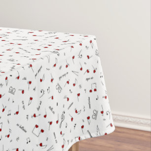 Liebesnotizen Rotes Herz Musiknotation Tischdecke