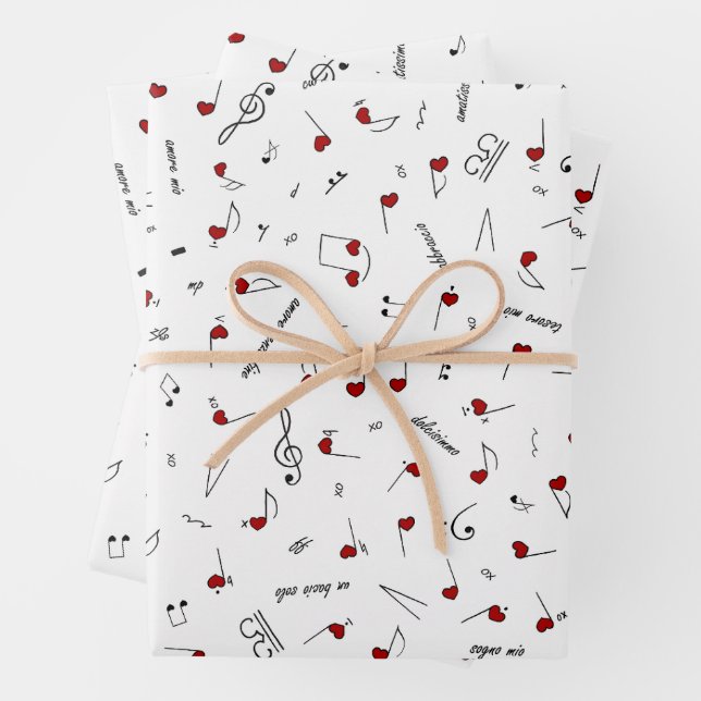 Liebesnotizen Rotes Herz Notenschrift Geschenkpapier Set (Beispiel)