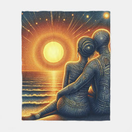 Liebespaar bei Sonnen Untergang am Meer Fleecedecke