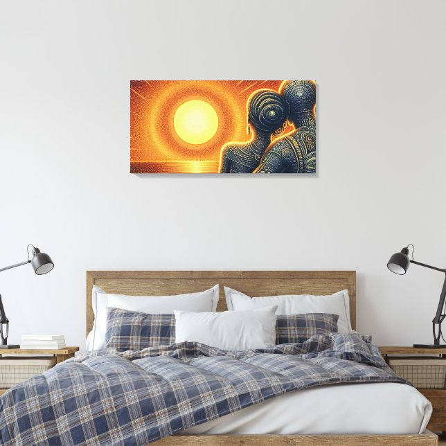 Liebespaar bei Sonnen Untergang am Meer Leinwanddruck (Insitu (Schlafzimmer))