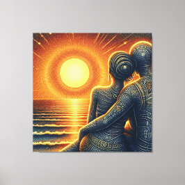 Liebespaar bei Sonnen Untergang am Meer Leinwanddruck