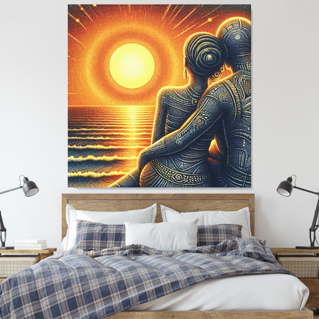 Liebespaar bei Sonnen Untergang am Meer Leinwanddruck (Insitu (Schlafzimmer))