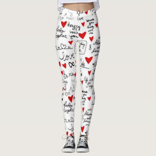 Liebesphrasen, gekritzelte Herzen, Valentinstag-Mu Leggings