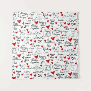 Liebesphrasen, gekritzelte Herzen, Valentinstag-Mu Wandteppich