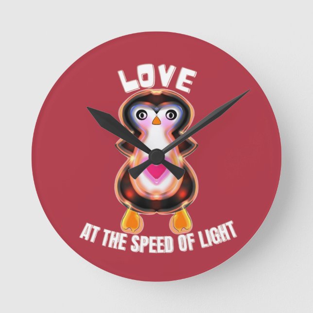 Liebespinguingeschenk mit Lichtgeschwindigkeit Runde Wanduhr (Vorderseite)