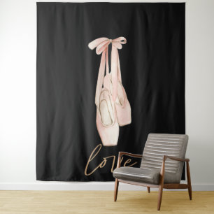 Liebesrosa Ballett-Tanzstudio-Foto-Schwarz-Hinterg Wandteppich