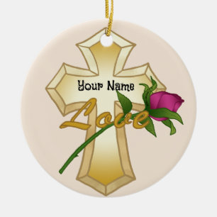 Liebesrose Christliches Kreuz-Ornament  Keramik Ornament