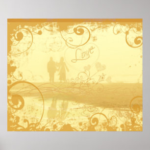 Liebesstrand-Pärchen Grunged und Wirbel Poster