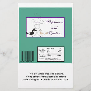 Liebesvögel Aquamarin/Lila Hochzeit Candy Wrapper Flyer