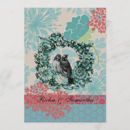 Liebesvögel auf Blumenkranz 12x18 Hochzeitseinladu Einladung