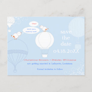 Liebesvögel auf Luftballons Save the Date Ankündigungspostkarte