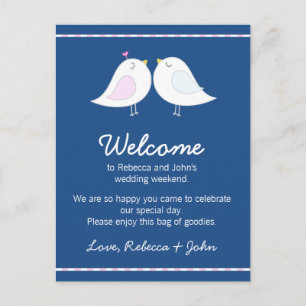 Liebesvögel auf Navy Blue Wedding Welcome Card Postkarte