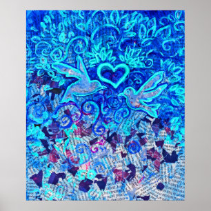 Liebesvögel, auf recyceltem Text, 22" x 28" Poster