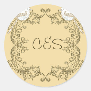 Liebesvögel Braun/Beige Hochzeit Briefumschlag Auf Runder Aufkleber