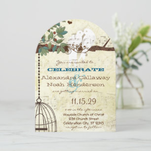 Liebesvögel, die auf einer Baumhochzeit sitzen Einladung