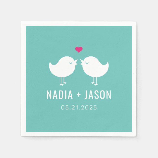 Liebesvögel, die FARBEN-Hochzeitspartei Serviette (Vorderseite)