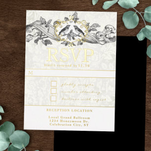 Liebesvögel Eichenlaub-Schriftrolle Hochzeit RSVP Folie Einladungspostkarte