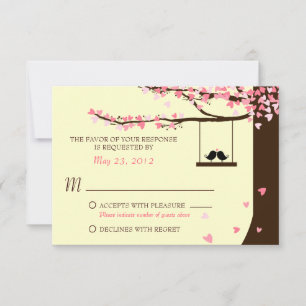 Liebesvögel Fallende Herzen Eiche RSVP Karte