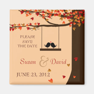 Liebesvögel Fallende Herzen Eichenbaum Gefälligkei Magnet