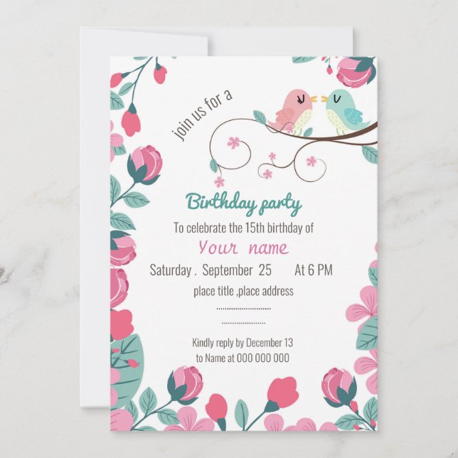 Liebesvögel Frühjahr Blumengeburt Party (Vorderseite)