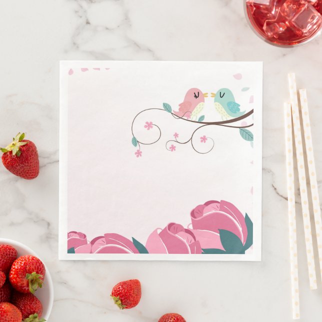 Liebesvögel Frühlingsblumen Papier-Desserts Servie Serviette (Beispiel)