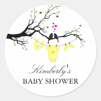 Liebesvögel | Geschlechtsneutrales Baby Shower Auf Runder Aufkleber