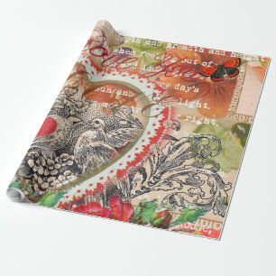 Liebesvögel Herz Rot Art Collage Geschenkpapier