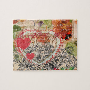 Liebesvögel Herz Rot Art Collage Puzzle