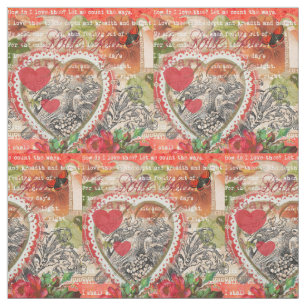 Liebesvögel Herz Rot Art Collage Stoff