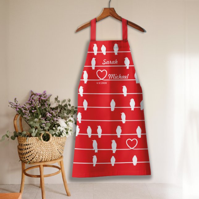 Liebesvögel Herz Rote und Weiße Schürze (Von Creator hochgeladen)