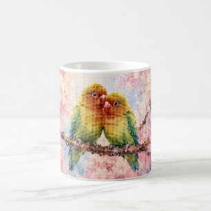 Liebesvögel im geometrischen Stil unter Kirschblüt Kaffeetasse