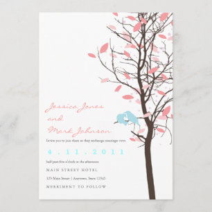 Liebesvögel in Bäumen - Rosa und Blau Einladung