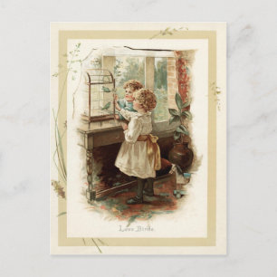 Liebesvögel & Kinder Vintage-Reproduktion Postkarte