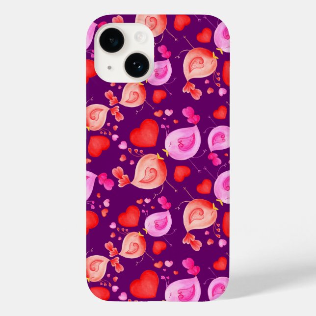 Liebesvögel Kunst Herzen rosa lila rot Case-Mate iPhone Hülle (Rückseite)