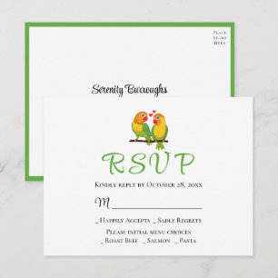 Liebesvögel Lieben Vögel Gelb Grün Hochzeit RSVP Postkarte