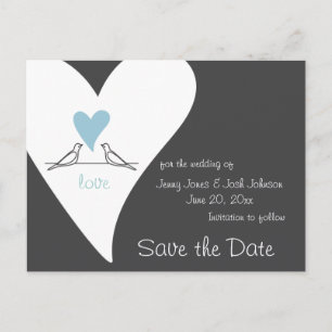 Liebesvögel Light Blue Heart Hochzeit speichern da Ankündigungspostkarte