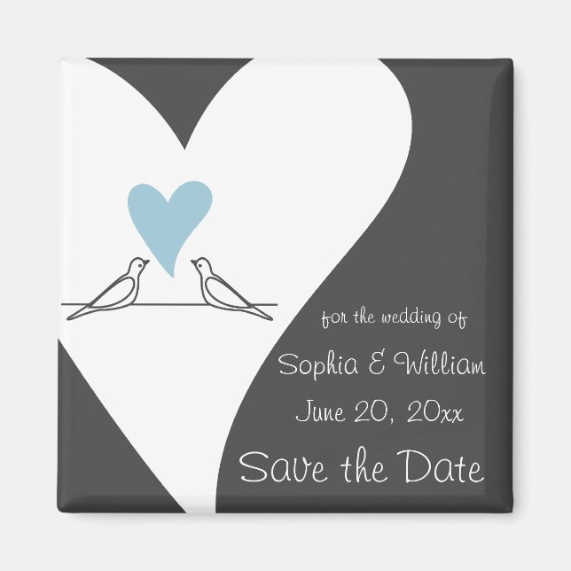 Liebesvögel Light Blue Heart Hochzeit speichern da Magnet (Vorne)