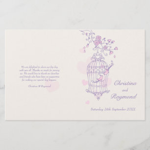 Liebesvögel lila rosa Hochzeitsprogramm