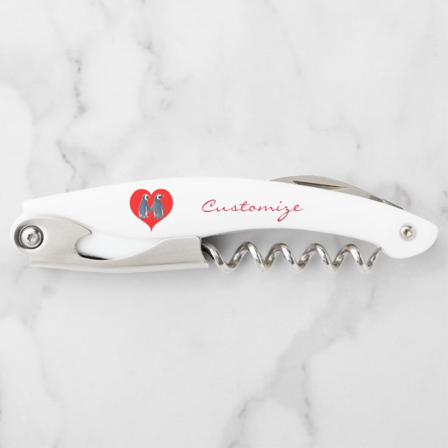 Liebesvögel Penguin Paare Rotes Herz Thunder_Cove Kellnermesser (Vorderseite)