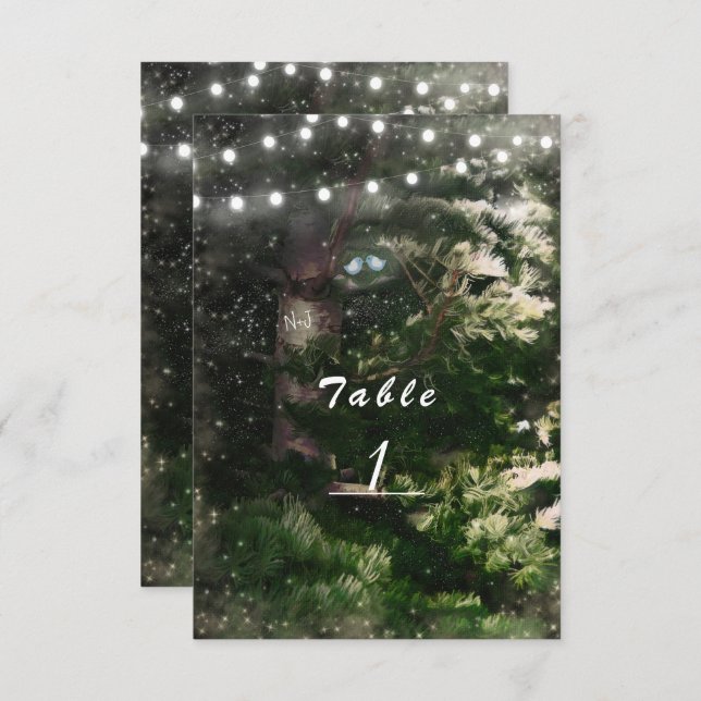 Liebesvögel + Pine Tree Night Wedding Tischnummer (Vorne/Hinten)