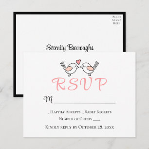 Liebesvögel Rosa Liebesvögel Schwarz Hochzeit RSVP Postkarte