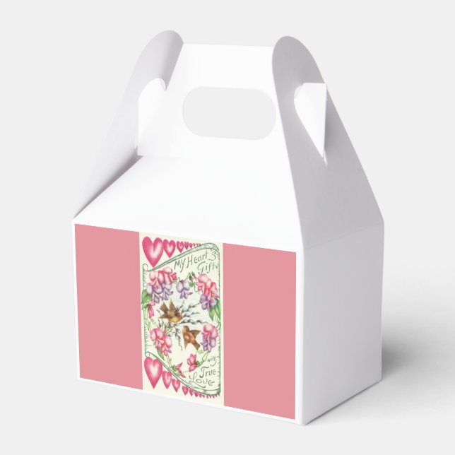 Liebesvögel Rosa Vintage Valentine Gastgeschenke B Geschenkschachtel (Vorderseite)