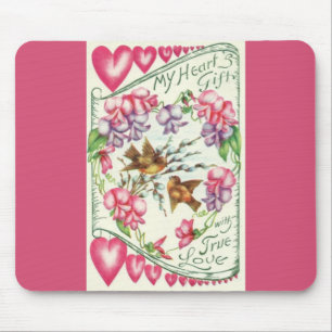 Liebesvögel Rosa Vintage Valentinstag Mousepad