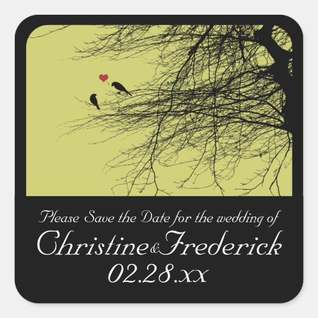Liebesvögel, Save the Date Aufkleber (Vorderseite)