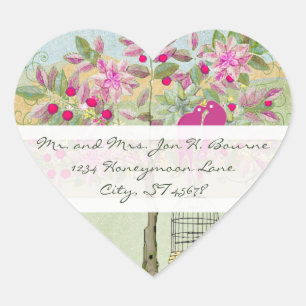 Liebesvögel sitzen auf einem Hochzeitsbaumstempel Herz-Aufkleber