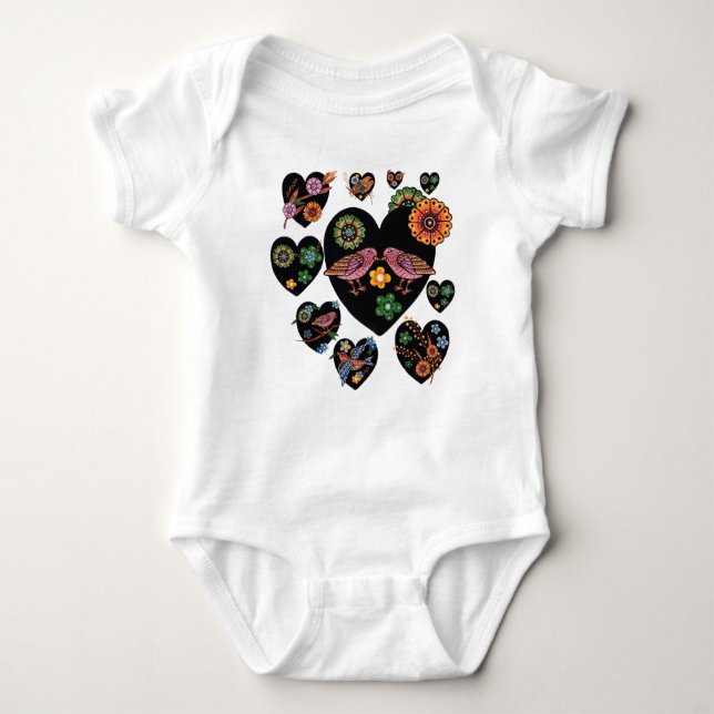Liebesvögel Skandinavische Volkskunst Kunst Baby Strampler (Vorderseite)