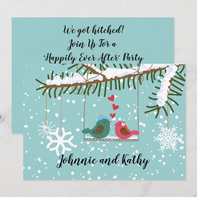 Liebesvögel Swing Winter Empfang nur Einladung (Vorne/Hinten)