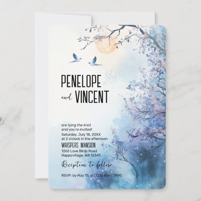 Liebesvögel und Kirschblüte Einladung (Vorderseite)