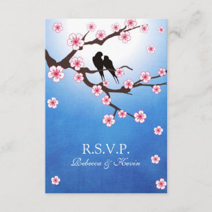 Liebesvögel und Sakura - Blue Background UAWG RSVP Karte